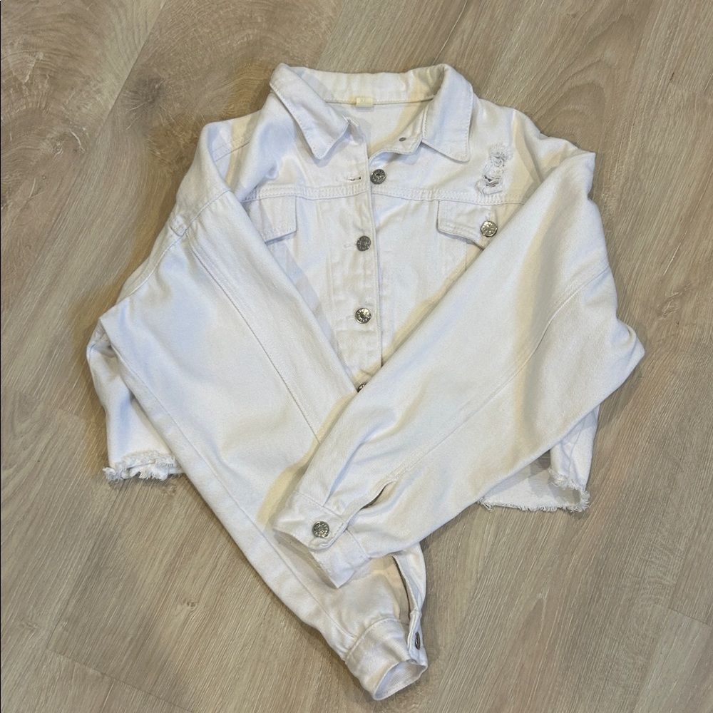 LifeShe White Cropped Denim Distressed Jacket, Women’s XL - Picture 6 of 8